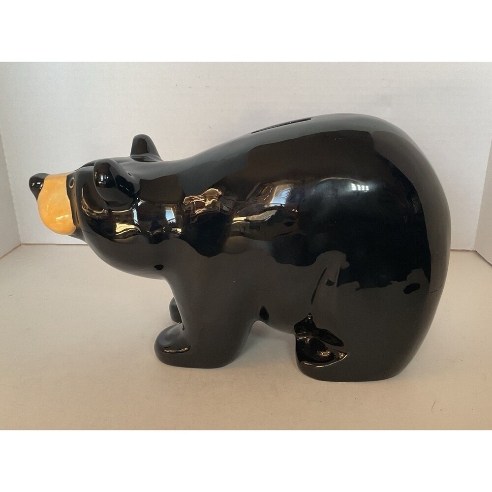 BEARFOOTS | Playful Bear Midnight Black Glossy Ceramic Money Bank | Size 15L×6W